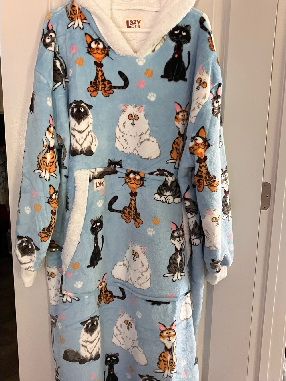 Lazy One Cat Print Plush Blanket Hoodie - Brand New